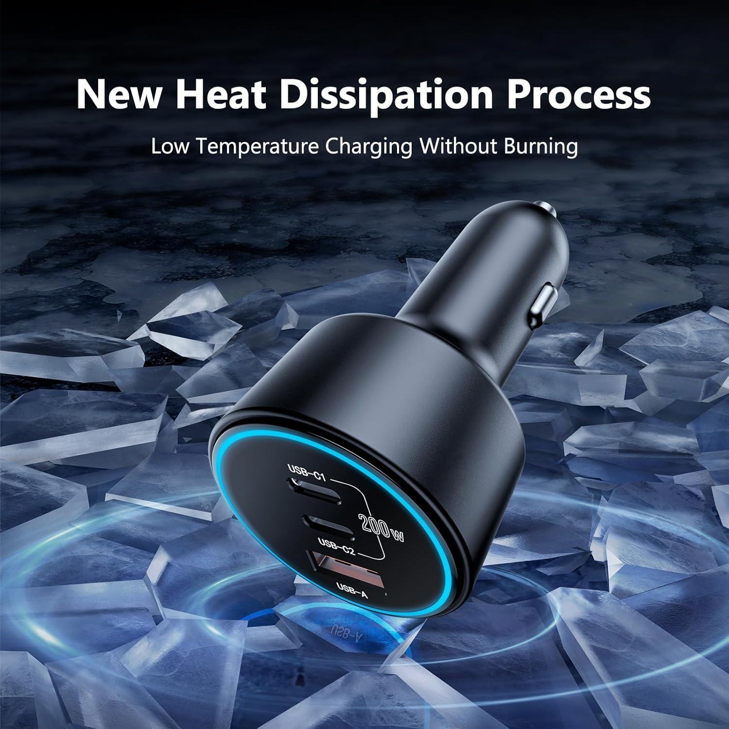 Cargador de coche rápido 200W USB-C 3 puertos para iPhone 16