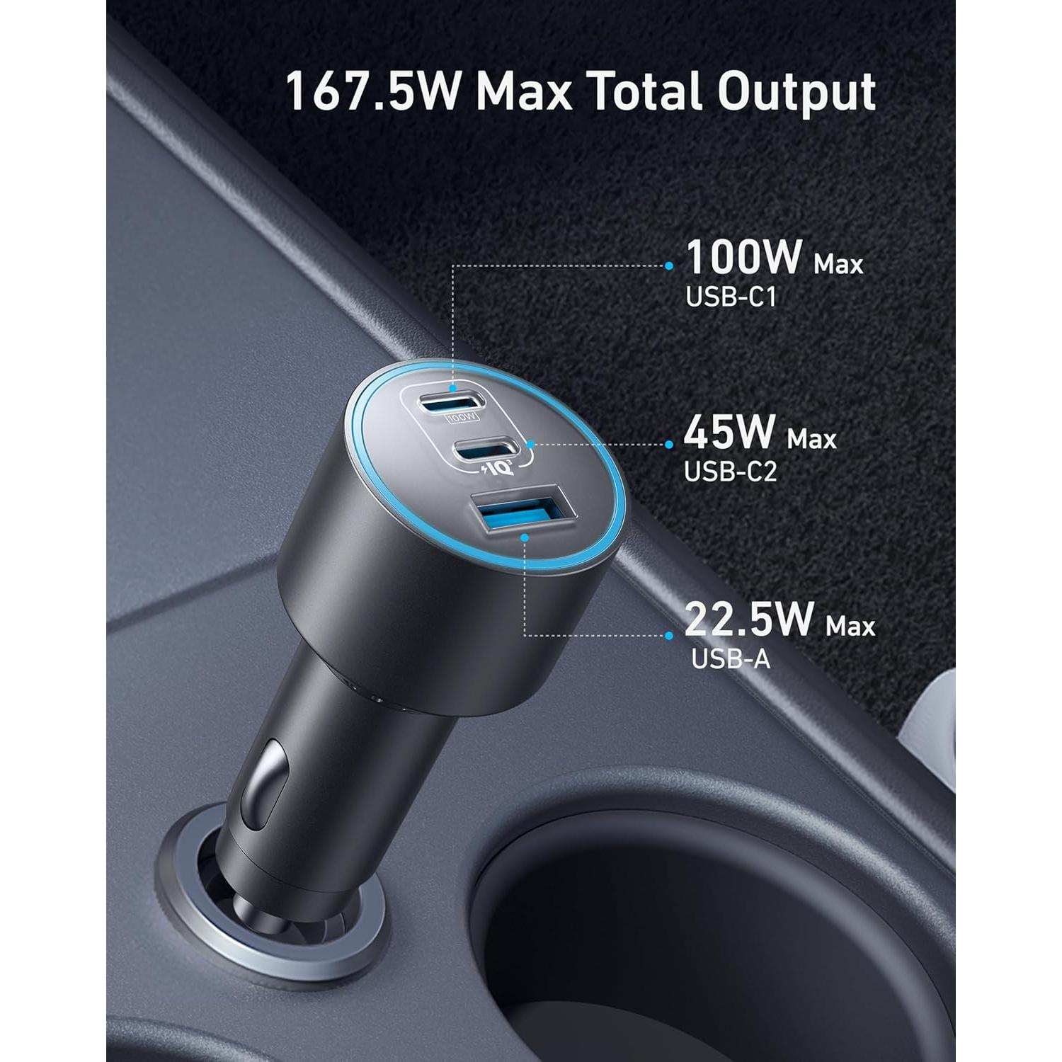 Cargador de coche USB-C Anker 167.5W con carga magnética 360°