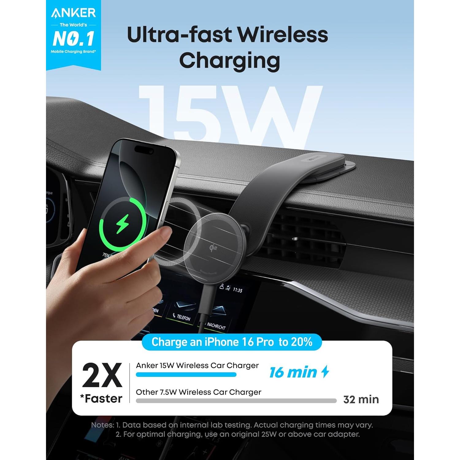 Cargador de coche USB-C Anker 167.5W con carga magnética 360°