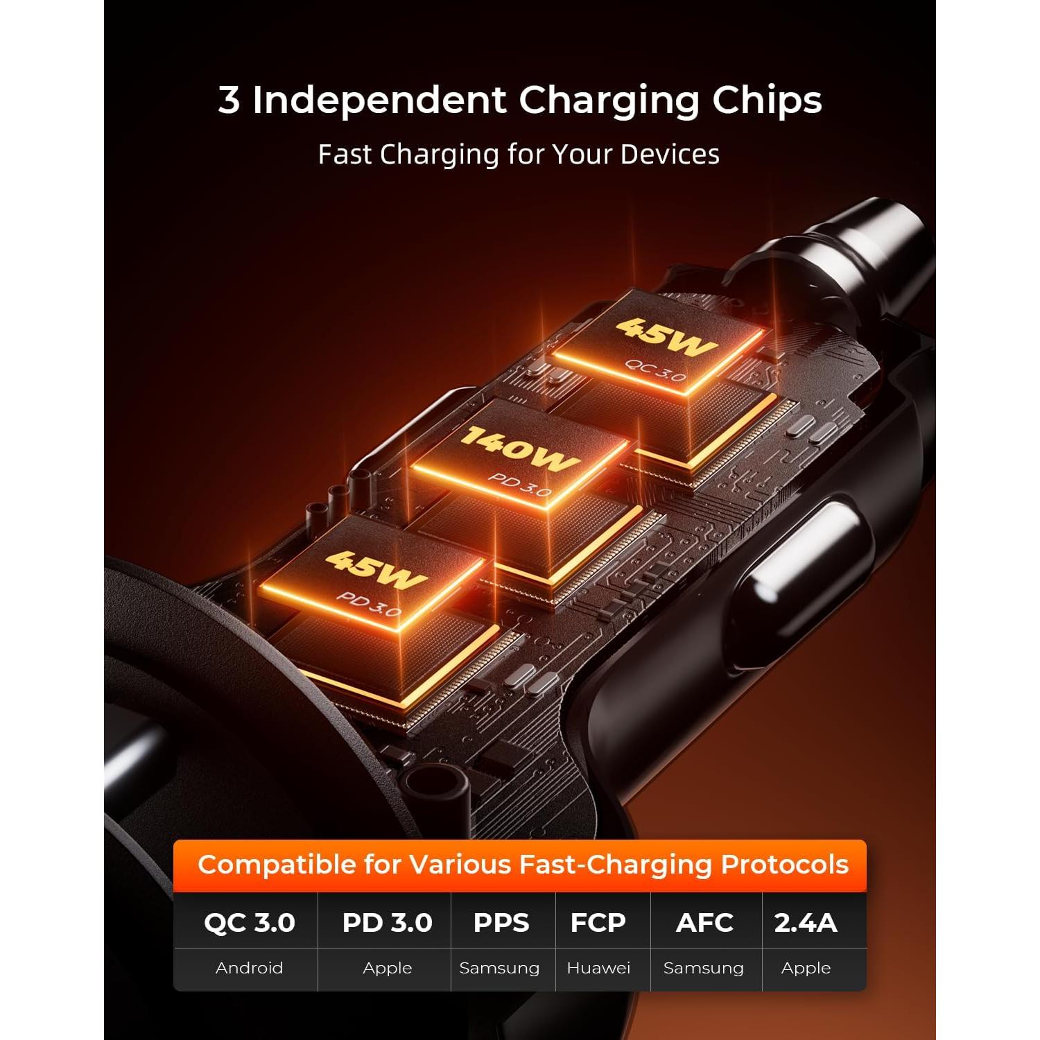 Cargador Rápido de Coche SUNDAREE 230W USB-C 3 Puertos