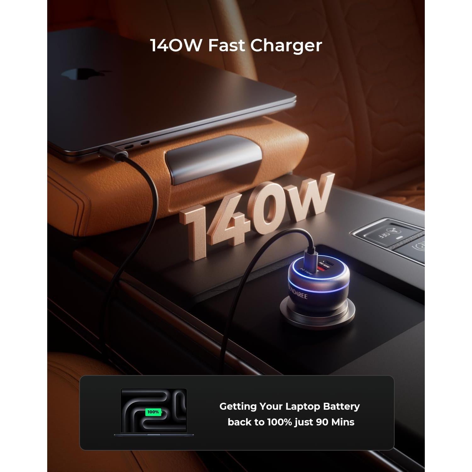 Cargador Rápido de Coche SUNDAREE 230W USB-C 3 Puertos