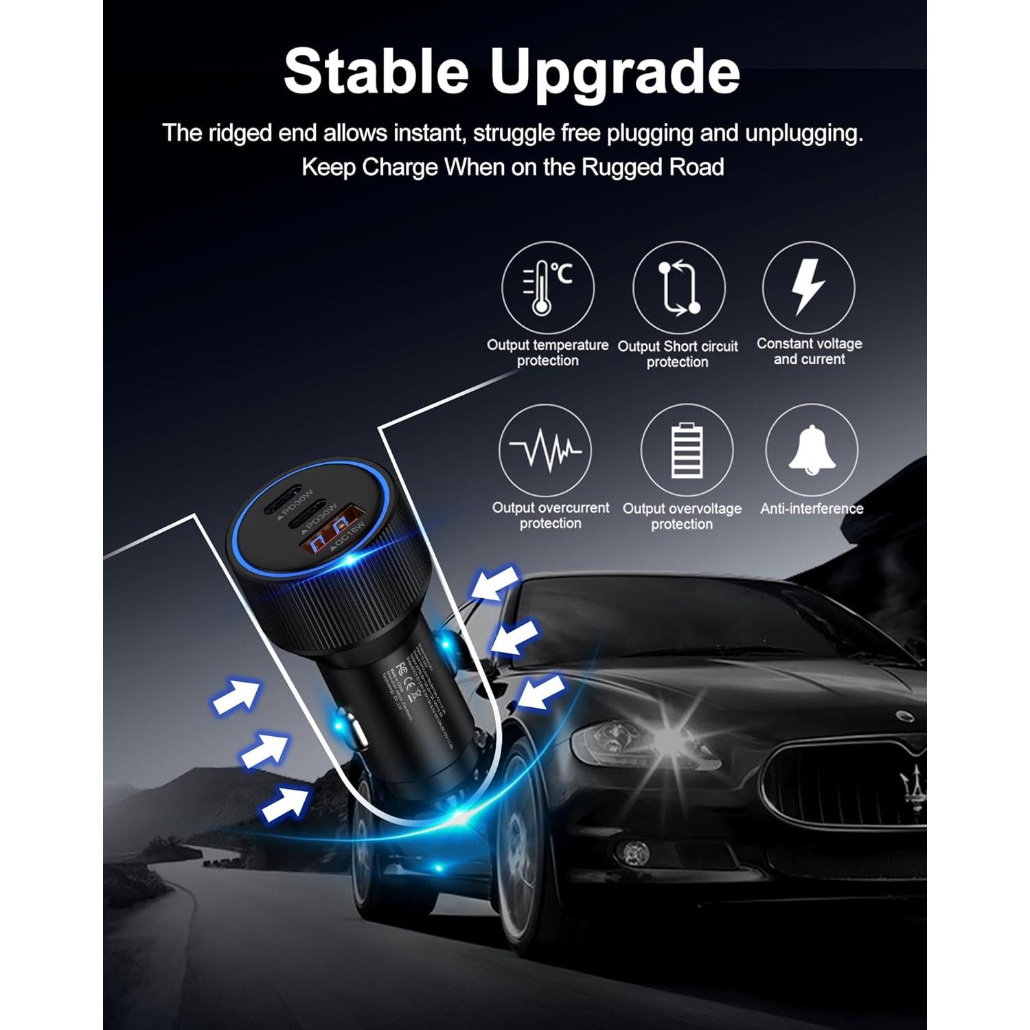 Cargador de coche USB C AILKIN 78W 3 Puertos Rápido