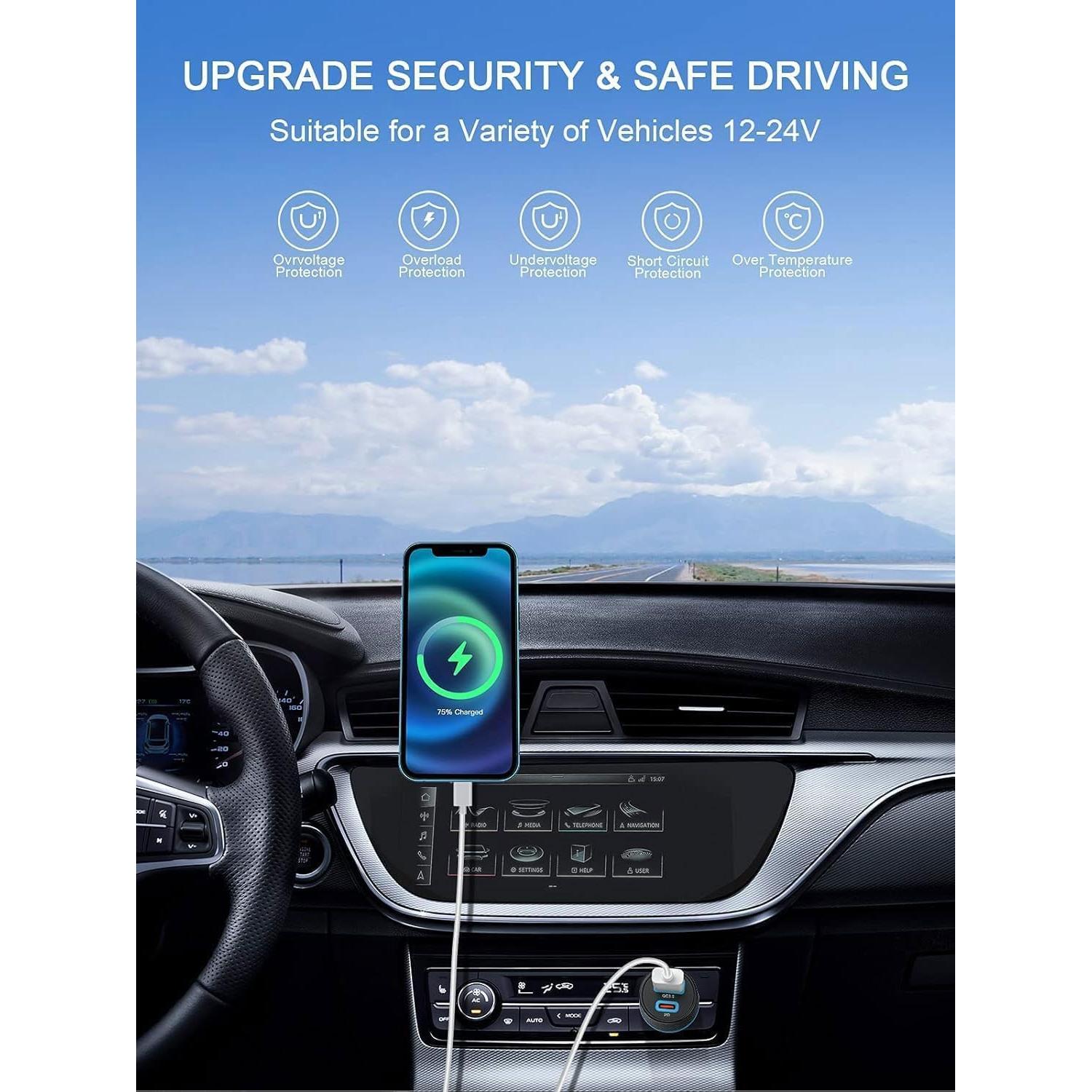 Cargador de Coche QGeeM USB C 91W Rápido 2 Puertos PD3.0