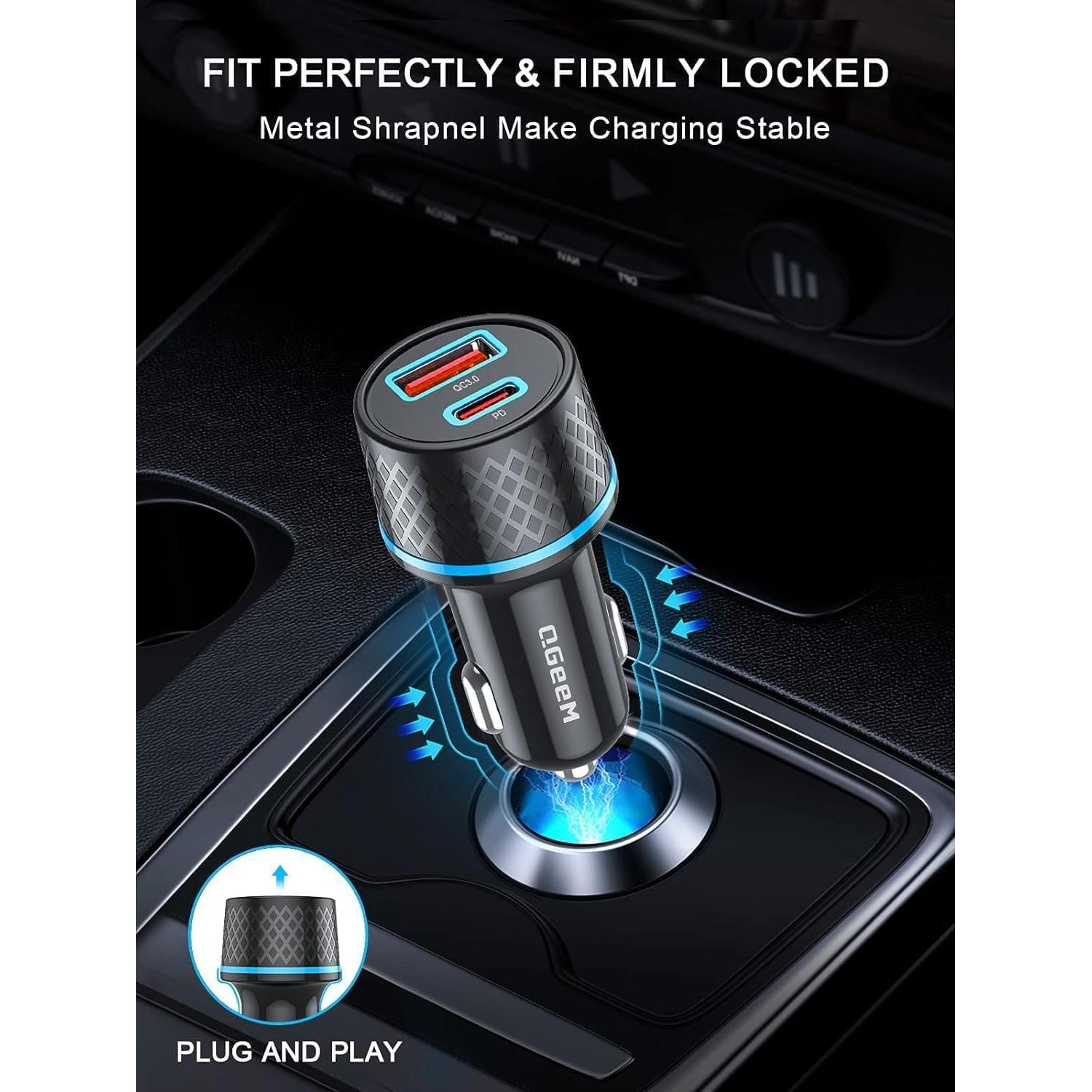 Cargador de Coche QGeeM USB C 91W Rápido 2 Puertos PD3.0