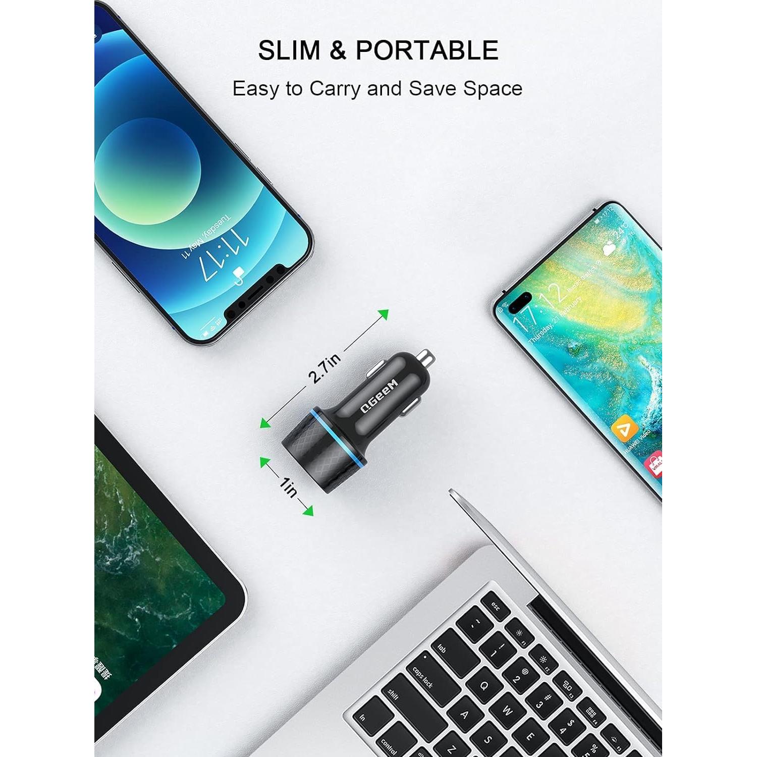 Cargador de Coche QGeeM USB C 91W Rápido 2 Puertos PD3.0