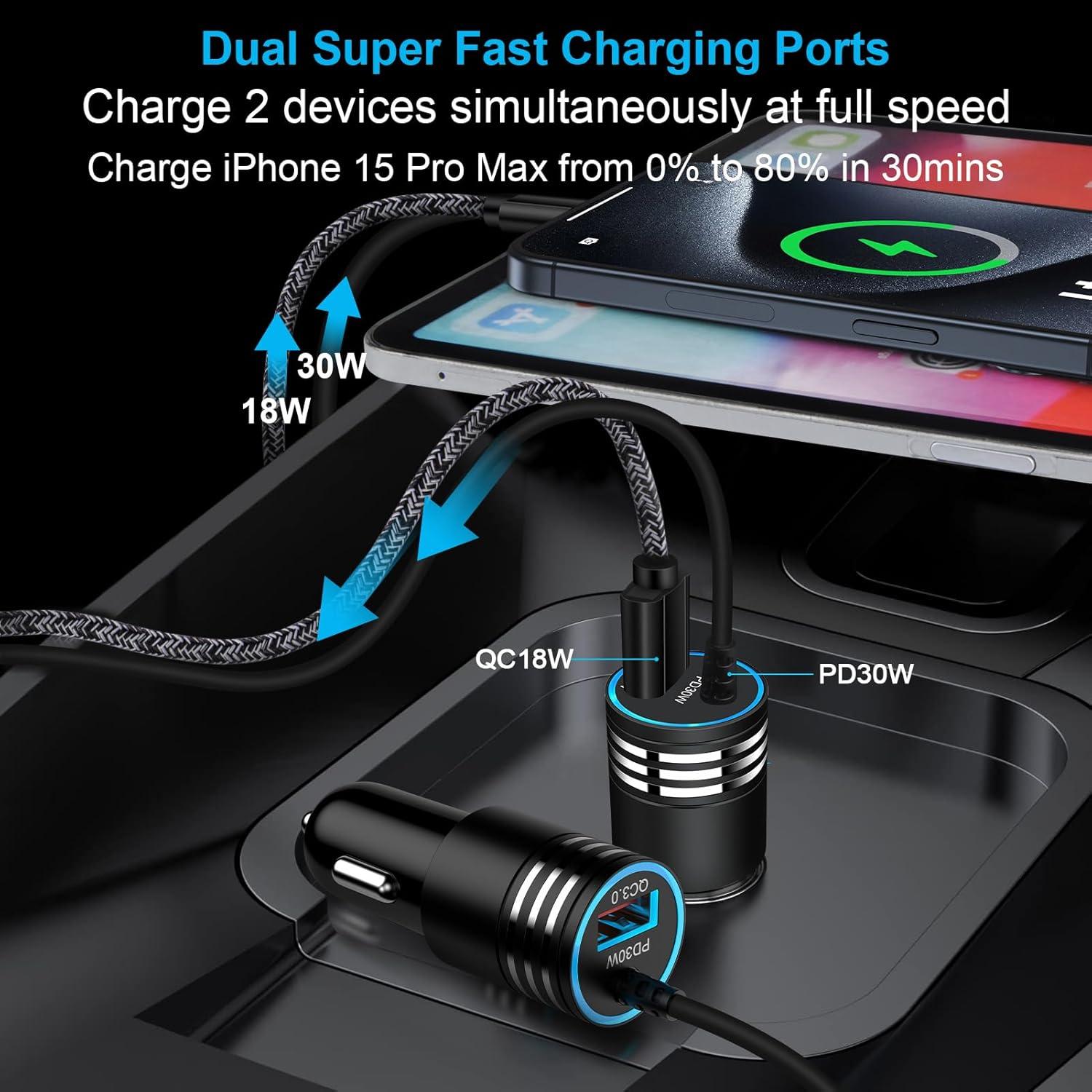 Cargador de coche USB C 48W SHENZHEN con cable 3 pies