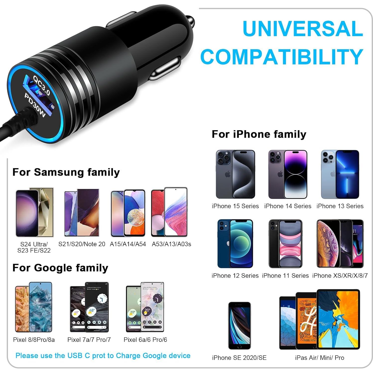 Cargador de coche USB C 48W SHENZHEN con cable 3 pies