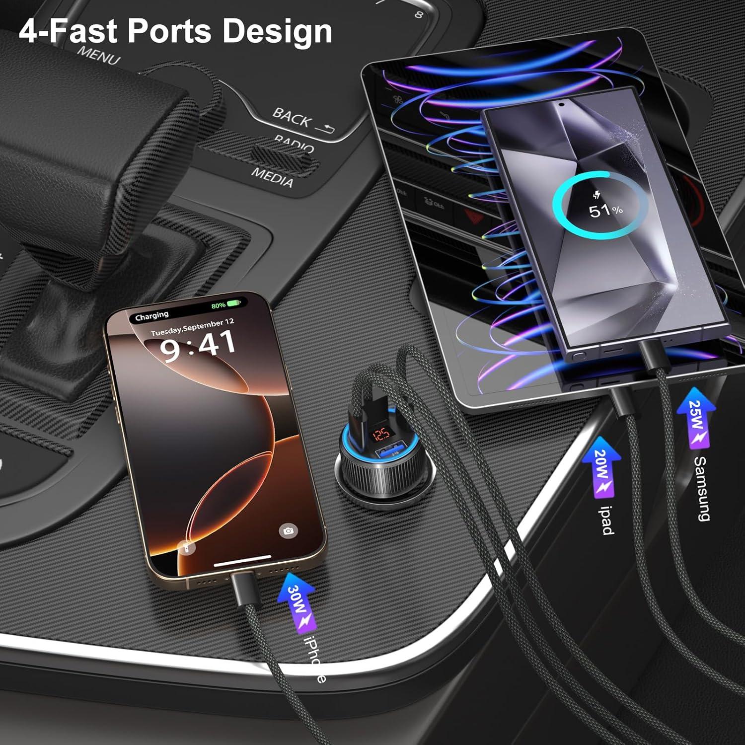 Cargador de coche 65W 4 puertos USB-C Costyle con cables