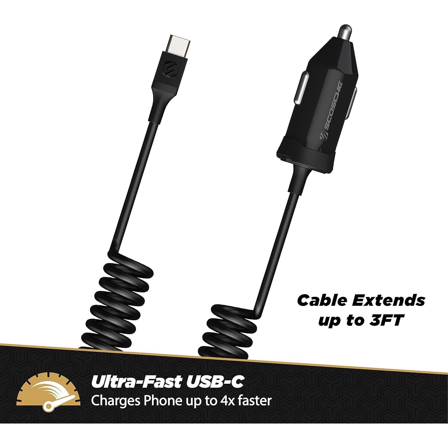 Cargador de Coche Scosche PowerVolt 20W USB-C con Cable 1-3 pies