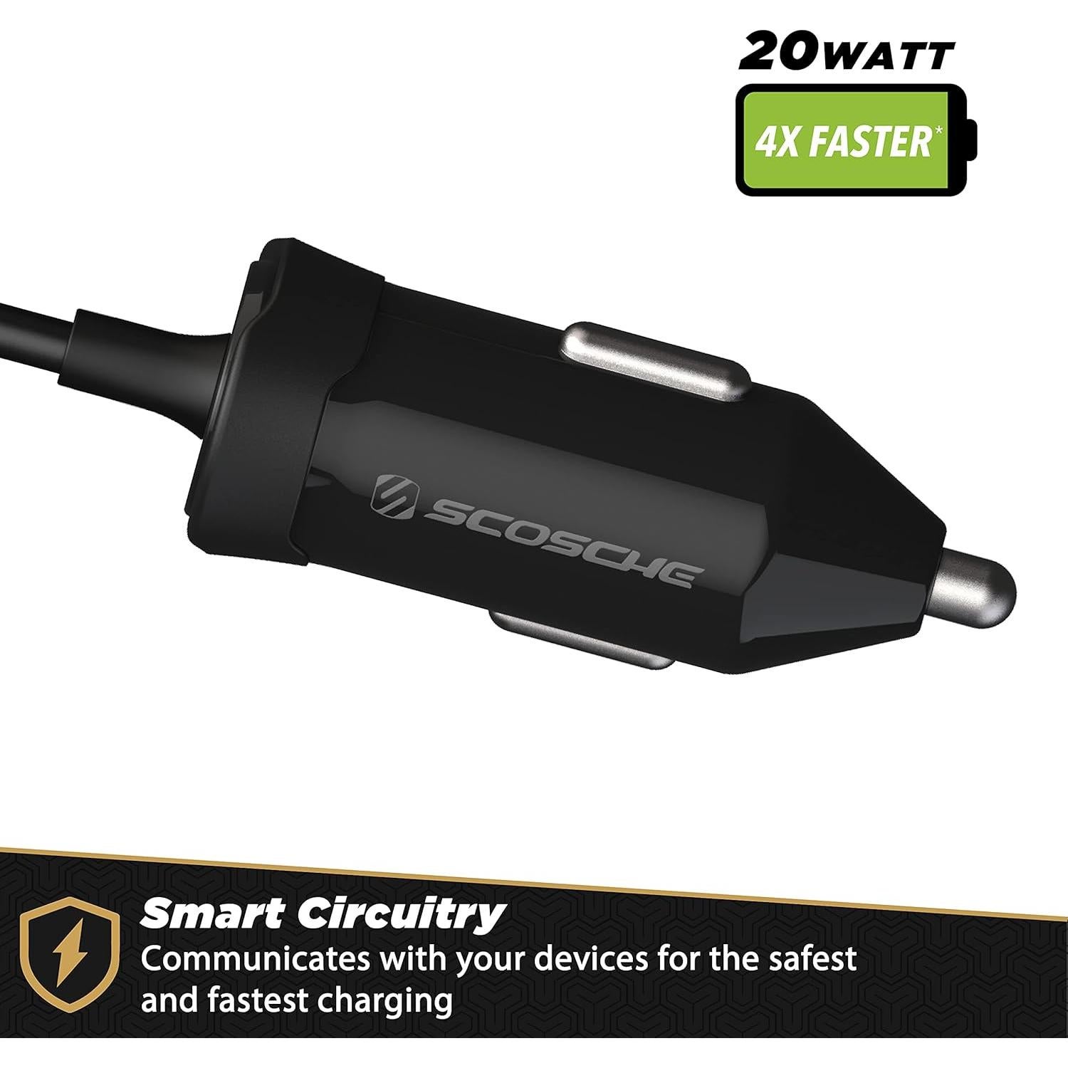 Cargador de Coche Scosche PowerVolt 20W USB-C con Cable 1-3 pies