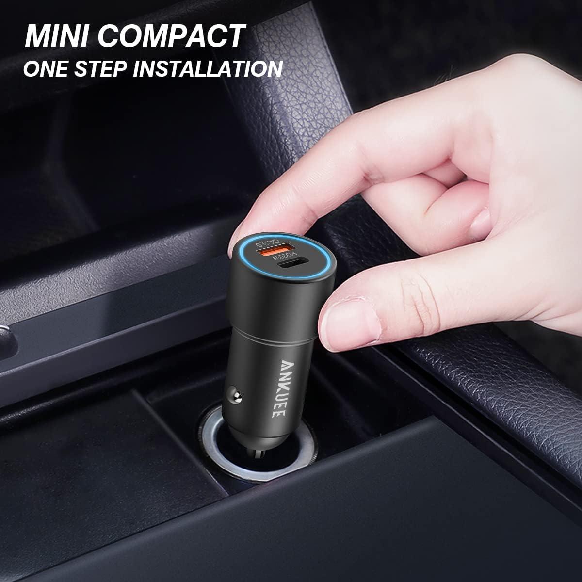 Cargador de Coche USB C Ankuee 20W PD y QC 3.0 Rápido