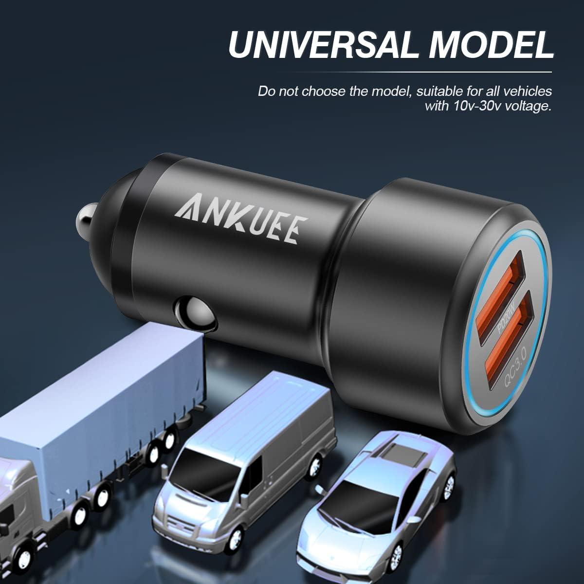 Cargador de Coche USB C Ankuee 20W PD y QC 3.0 Rápido