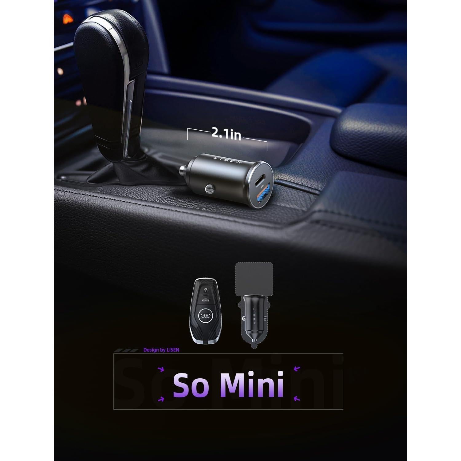 Cargador de Coche USB C LISEN 65W PD y QC para iPhone y Android