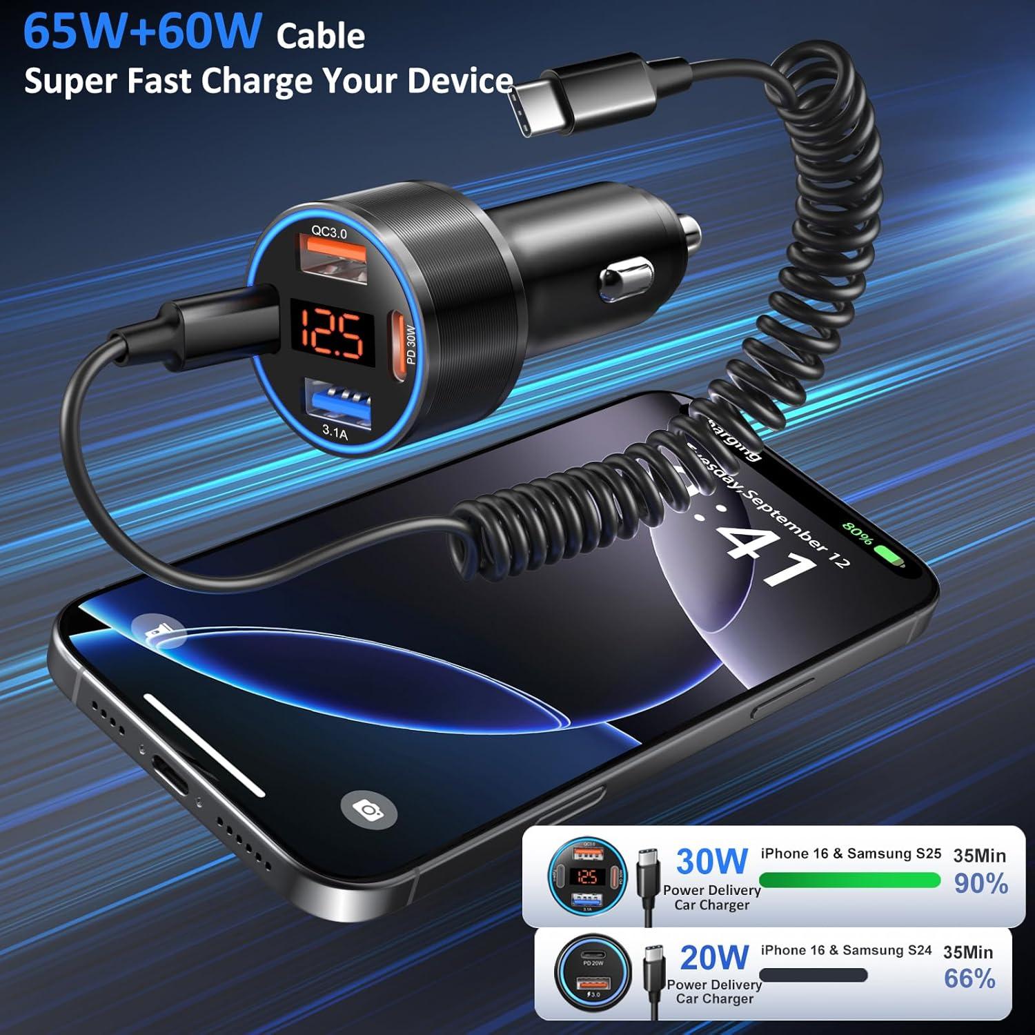Cargador de coche Bangfun 65W 4 puertos USB-C con voltímetro