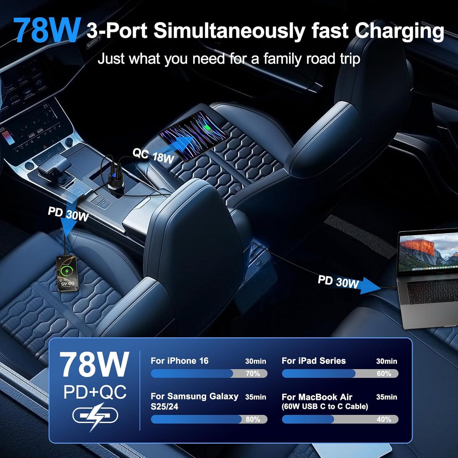 Cargador de coche 78W USB C Samsung con cable 3.3FT