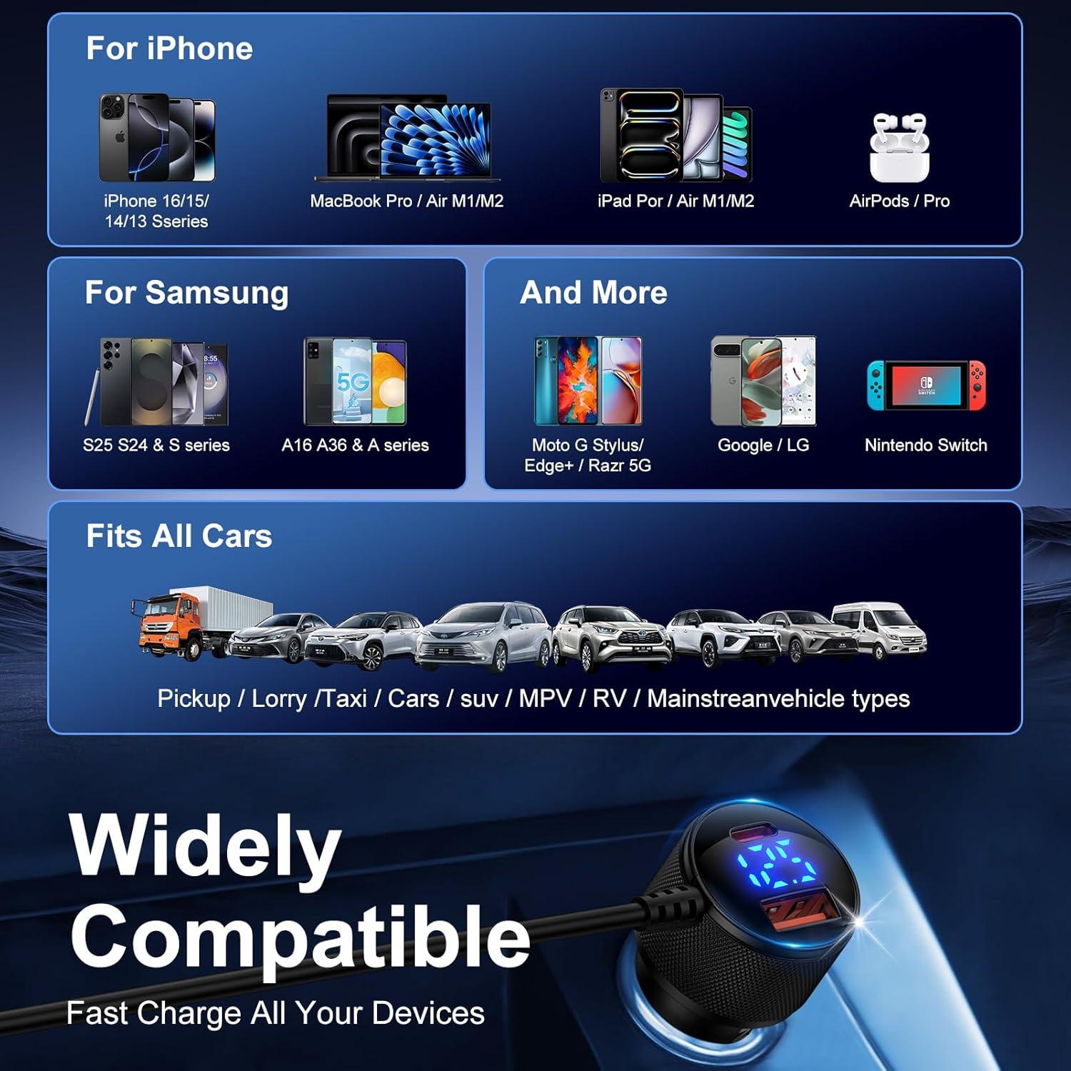 Cargador de coche 78W USB C Samsung con cable 3.3FT