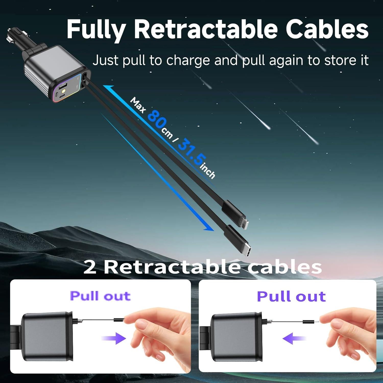 Cargador Rápido de Coche USB-C 69W con Luz de Estrellas