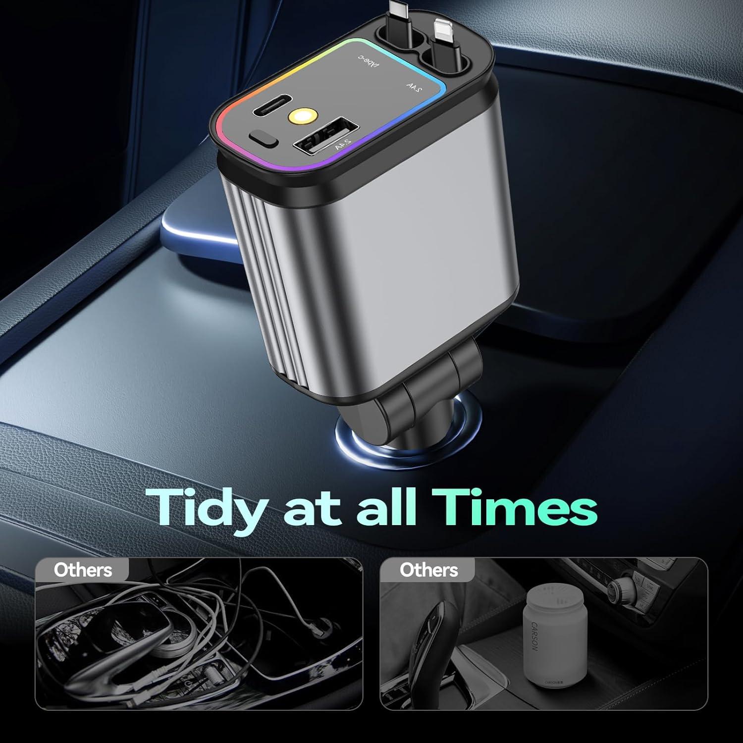 Cargador Rápido de Coche USB-C 69W con Luz de Estrellas