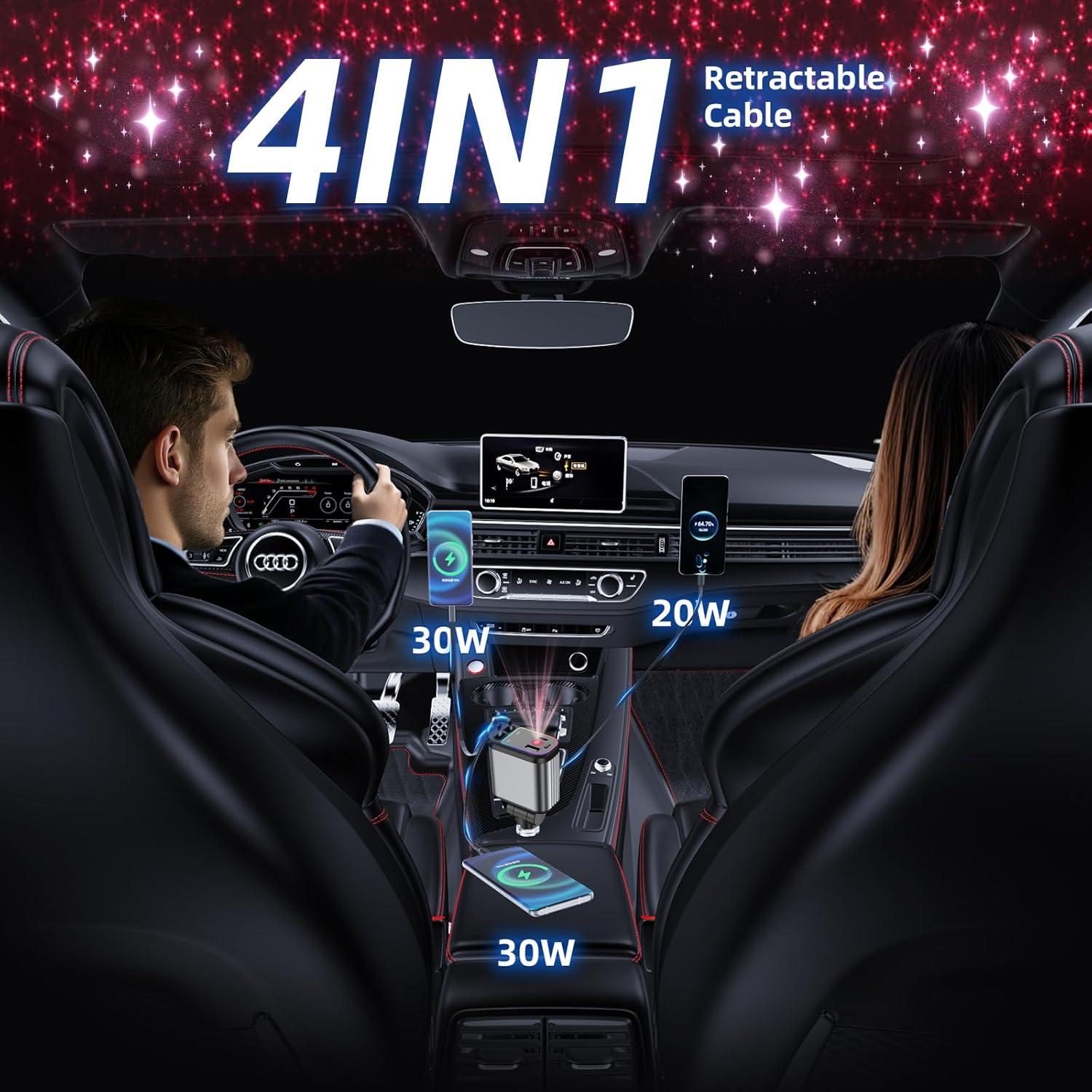 Cargador Rápido de Coche USB-C 69W con Luz de Estrellas