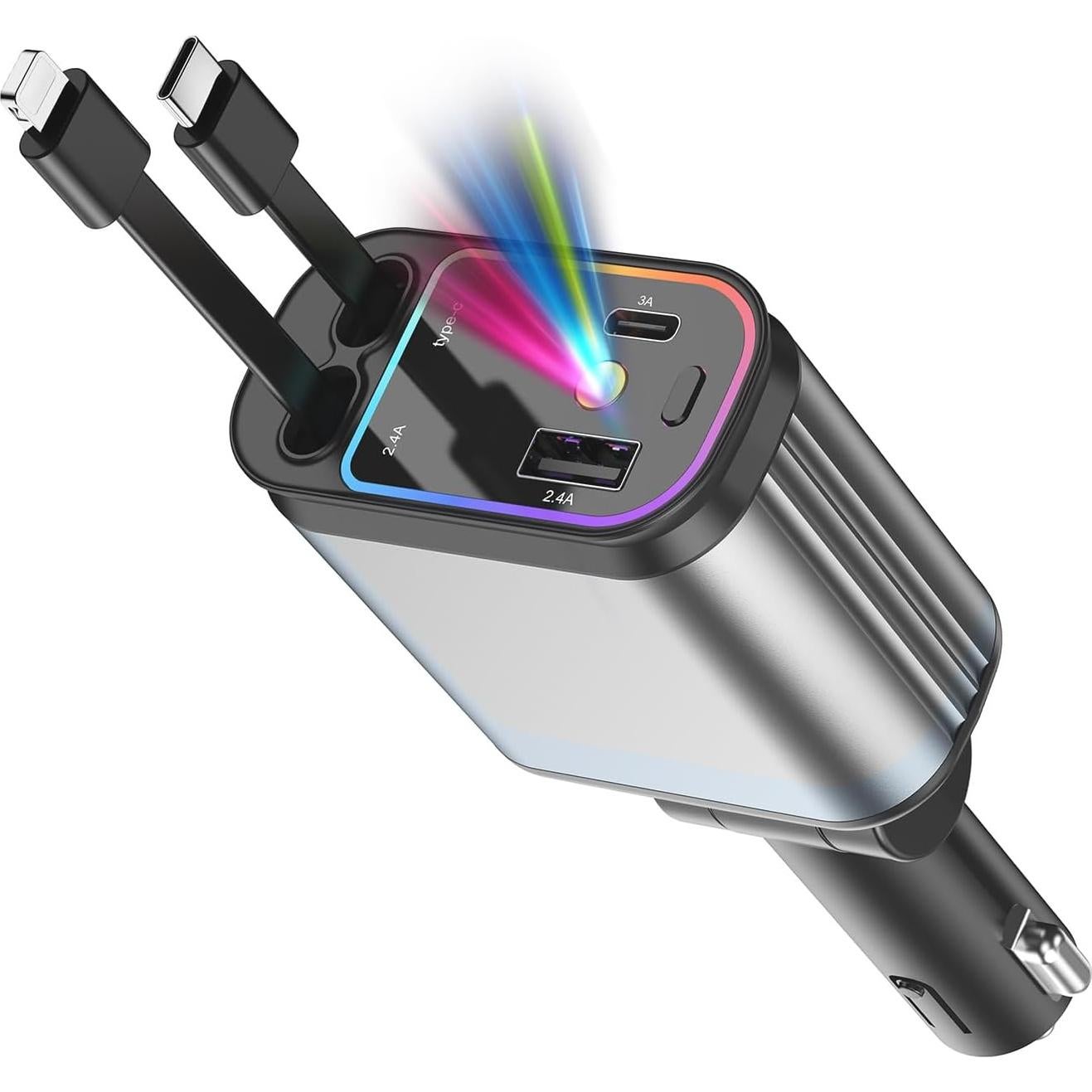 Cargador Rápido de Coche USB-C 69W con Luz de Estrellas