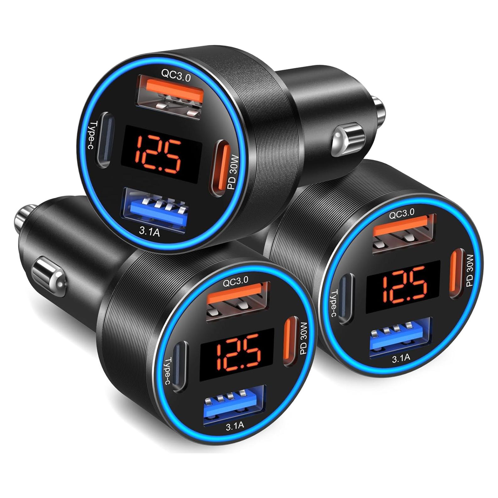 Cargador de Coche USB C Bangfun 4 Puertos 65W Paquete de 3