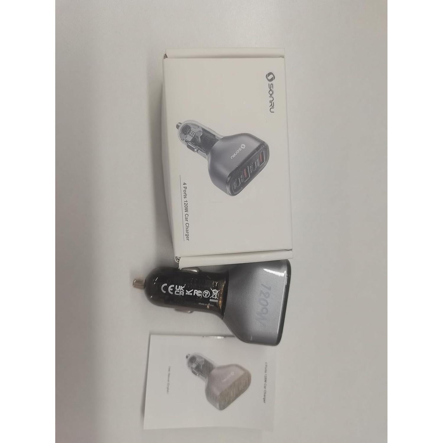 Cargador de Coche USB-C 120W SONRU 4 Puertos Carga Rápida