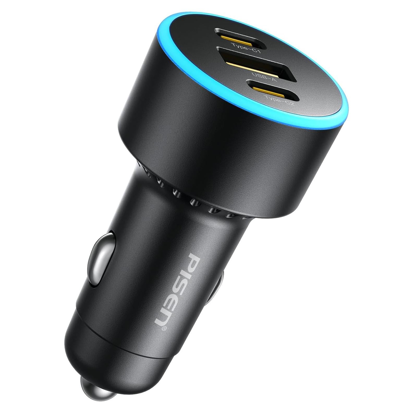 Cargador de Coche USB C PISEN 60W 3 Puertos Carga Rápida
