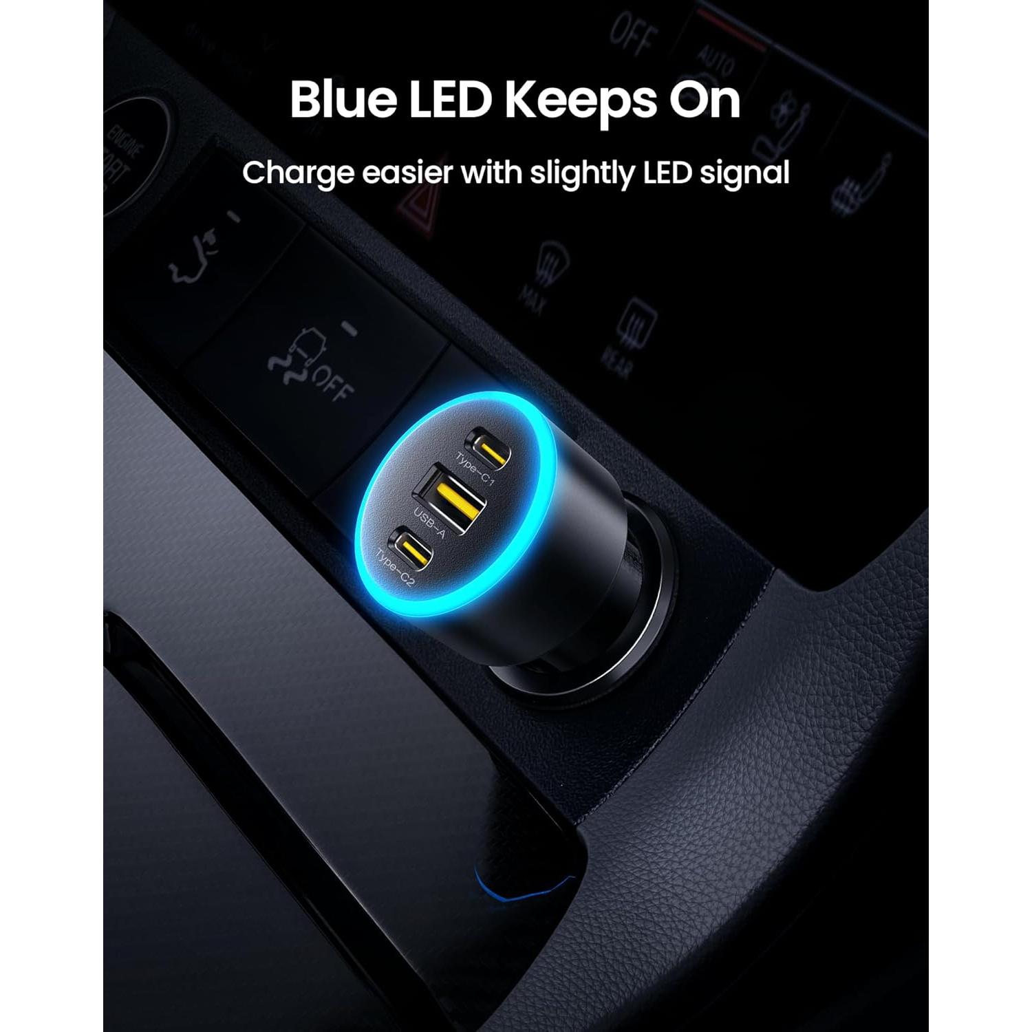 Cargador de Coche USB C PISEN 60W 3 Puertos Carga Rápida