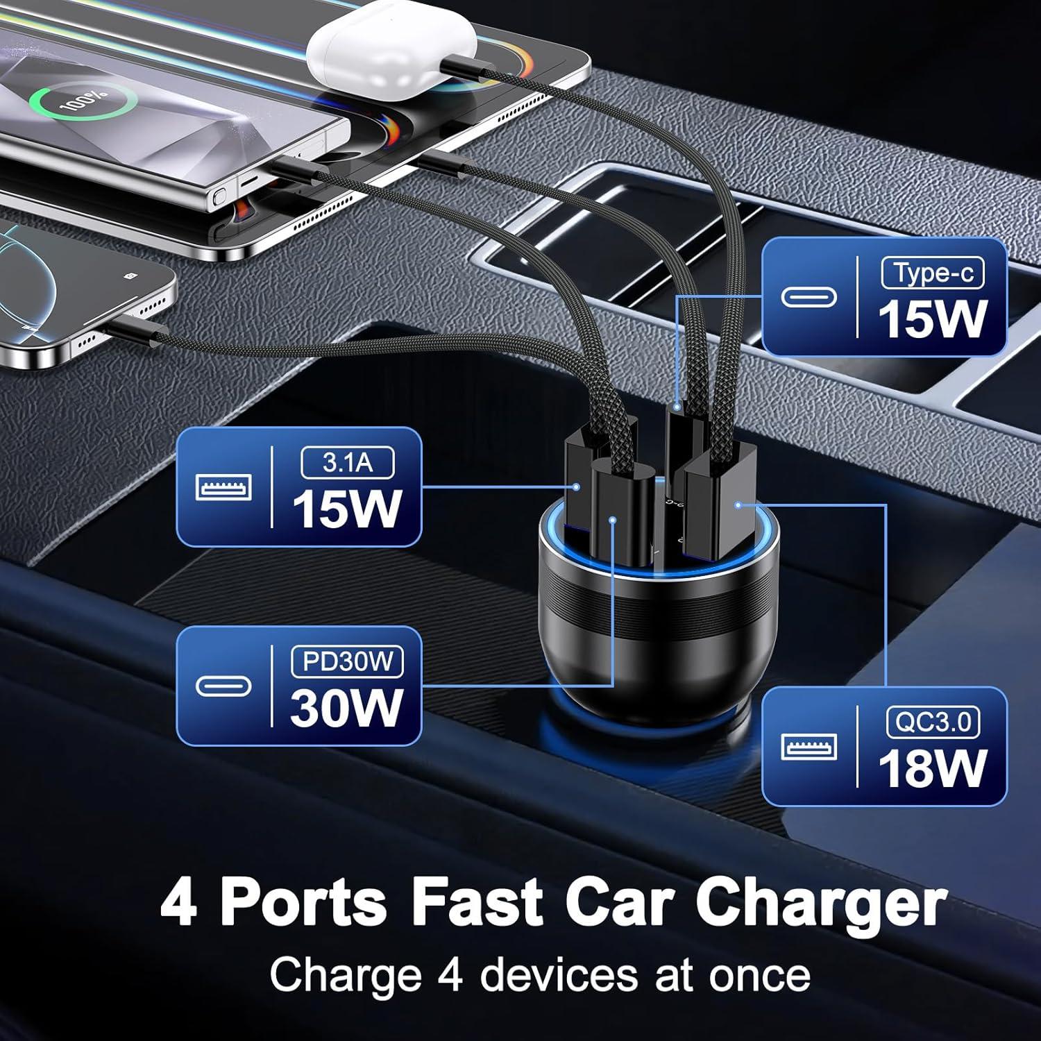 Cargador de Coche USB-C Avatcen 65W 4 Puertos Rápido