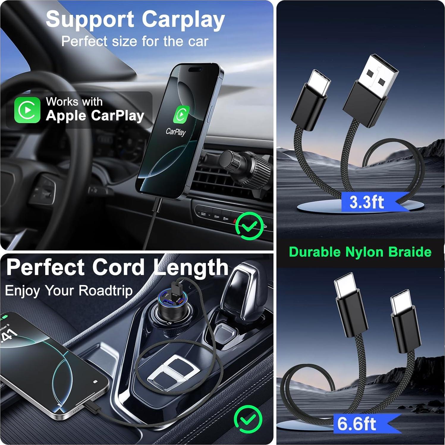 Cargador de Coche USB-C Avatcen 65W 4 Puertos Rápido