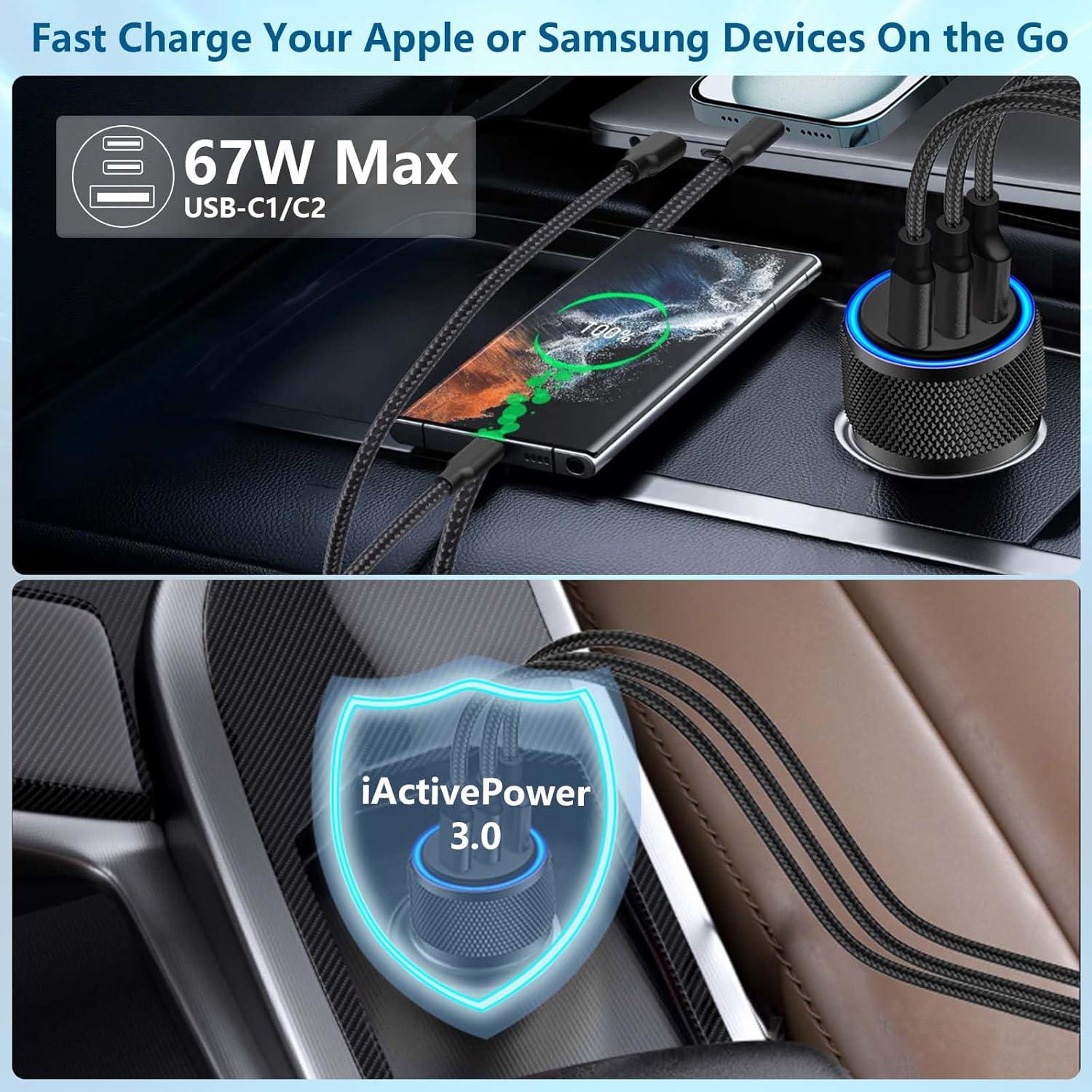 Cargador de Auto 67W KYOHAYA USB-C 3 Puertos Carga Rápida