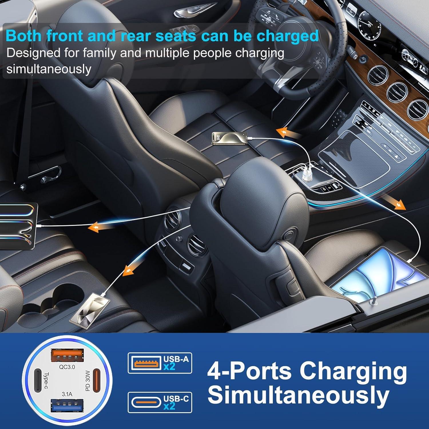 Cargador de coche USB C 65W Avatcen 4 Puertos Rápido