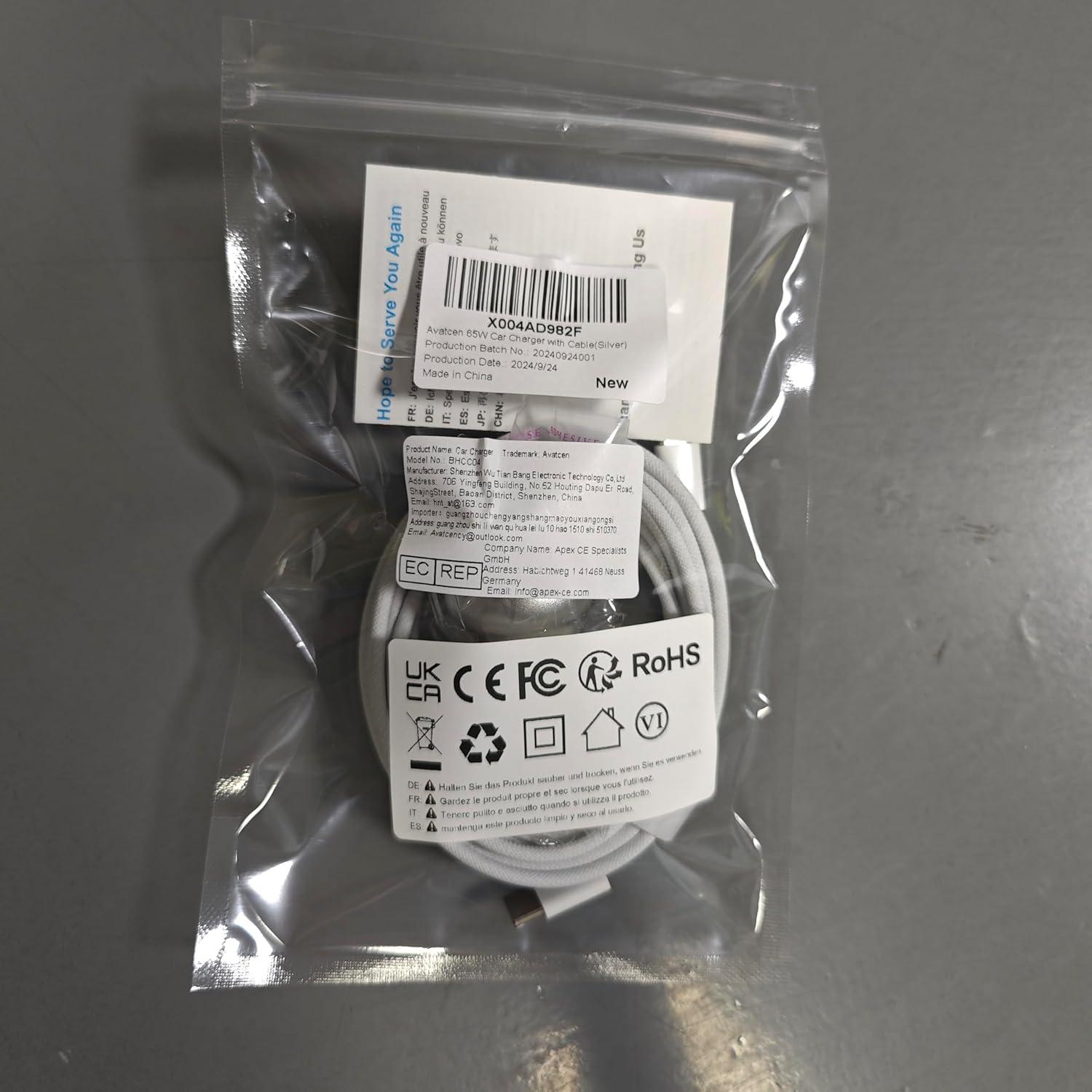 Cargador de coche USB C 65W Avatcen 4 Puertos Rápido