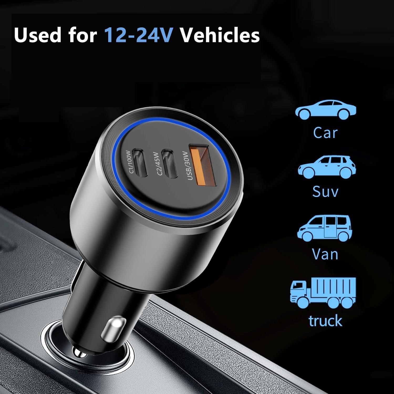 Cargador de Coche USB C 175W Bywulanda 3 Puertos Rápido