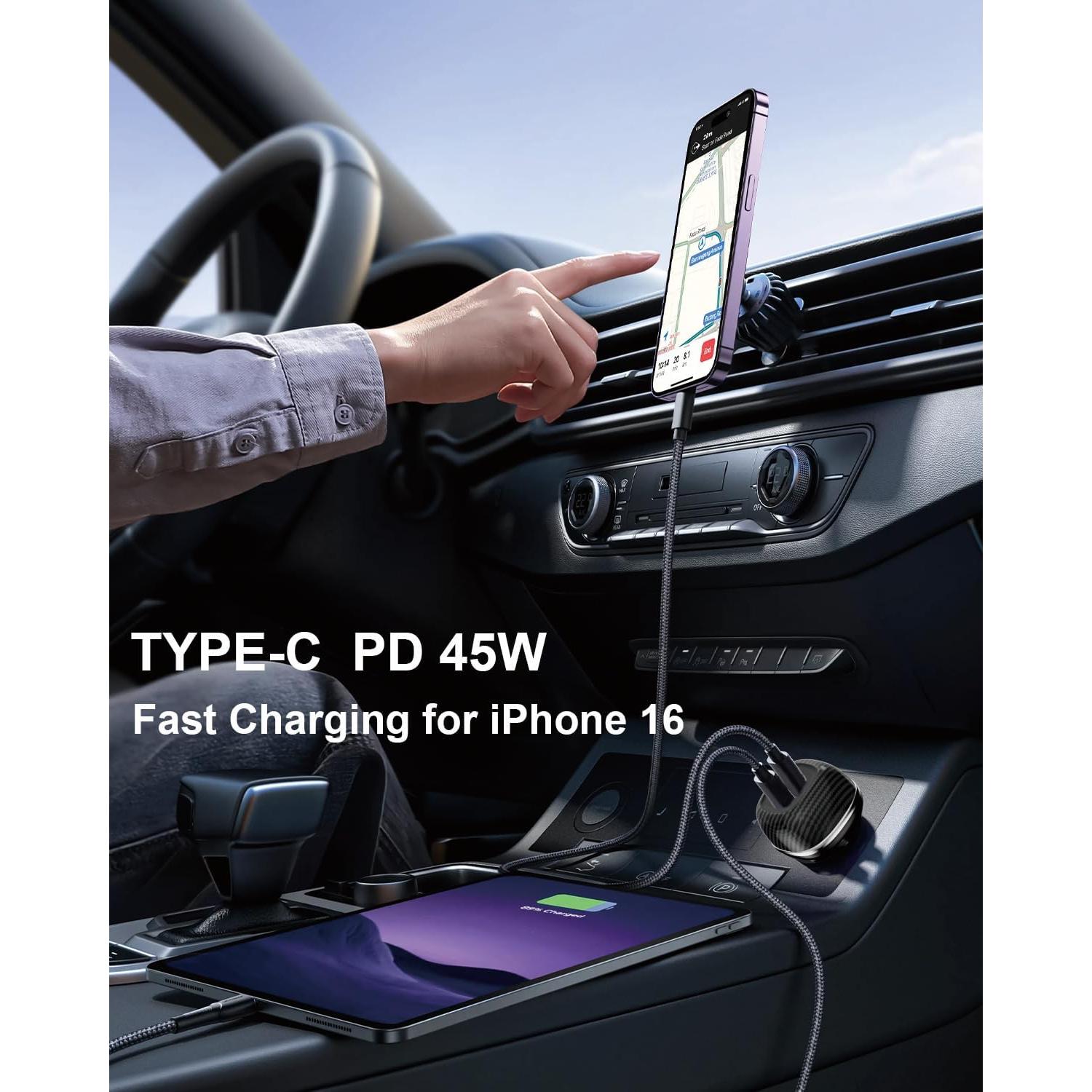 Cargador de Coche SUNDAREE 90W USB-C Doble Puerto PD 45W