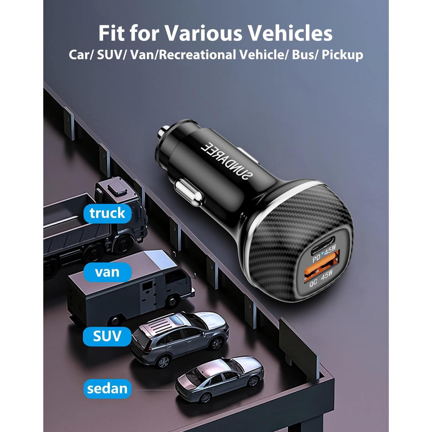 Cargador de Coche SUNDAREE 90W USB-C Doble Puerto PD 45W