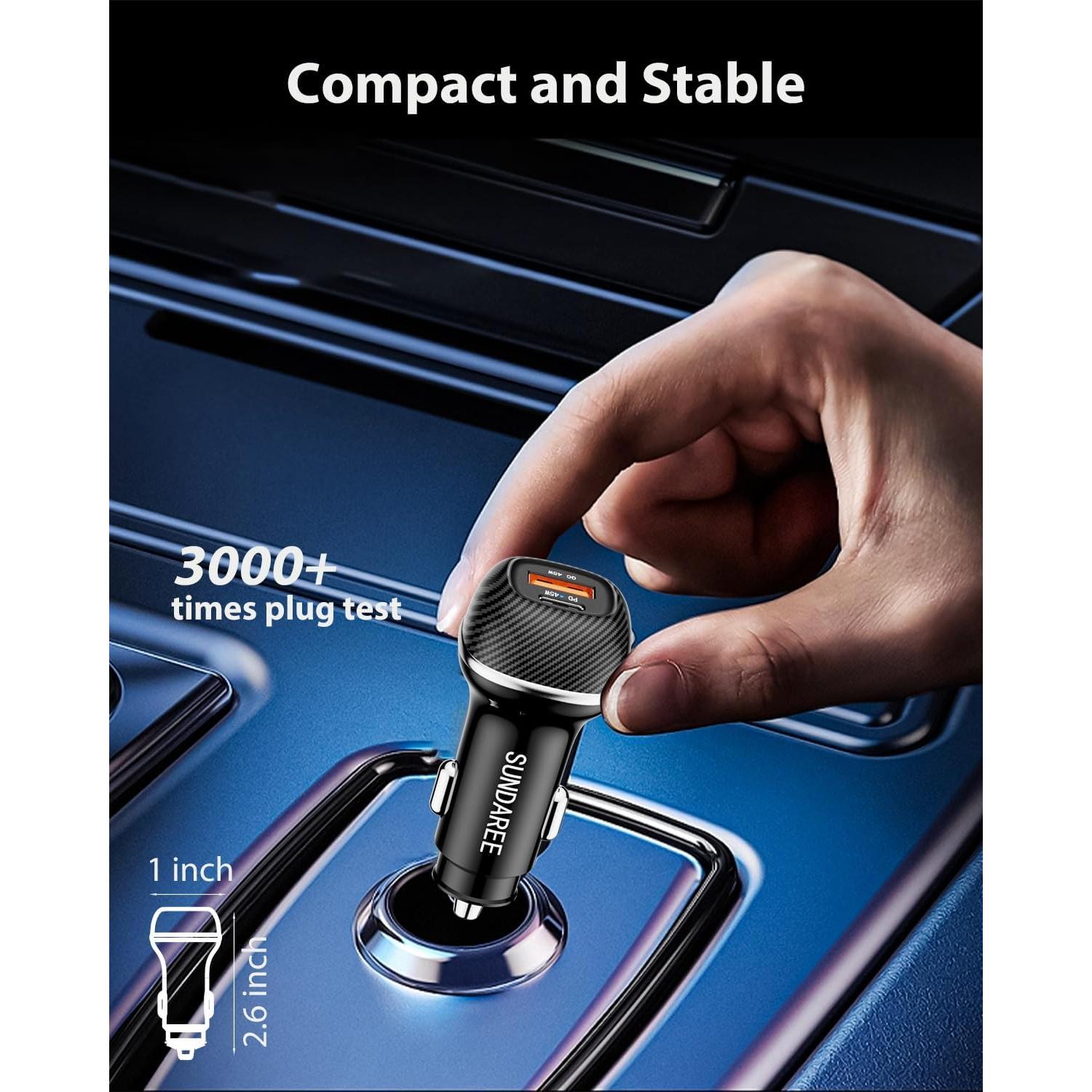 Cargador de Coche SUNDAREE 90W USB-C Doble Puerto PD 45W