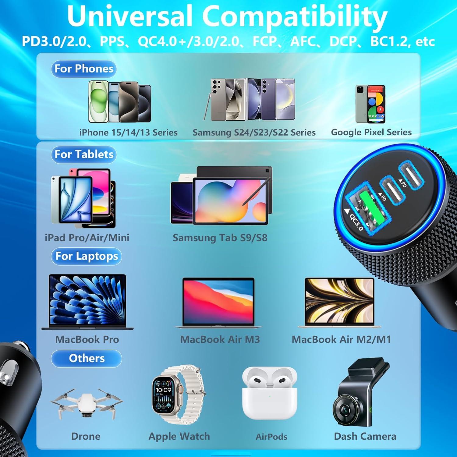 Cargador de Coche Rápido 67W Rombica 3 Puertos USB-C y USB-A