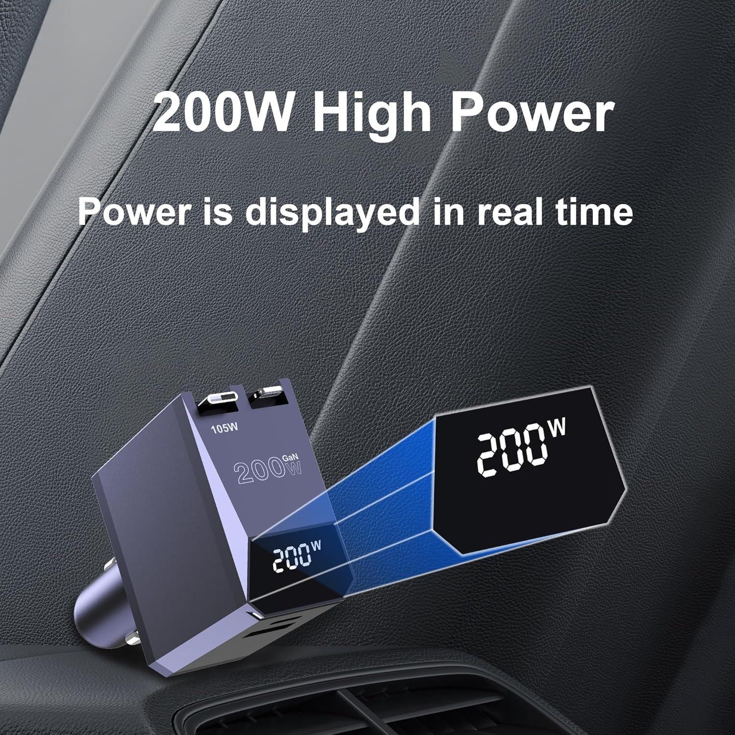 Cargador de Coche Retráctil Aftertop 200W USB C 3-en-1