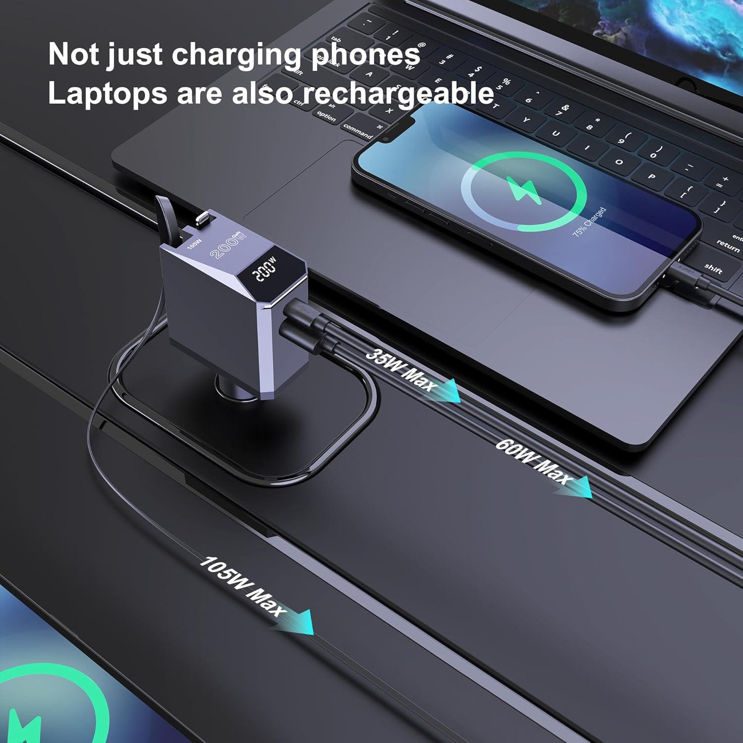 Cargador de Coche Retráctil Aftertop 200W USB C 3-en-1