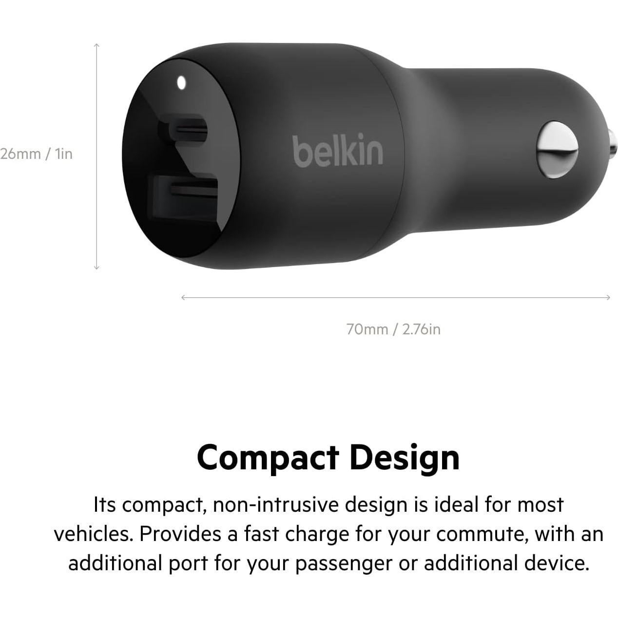 Cargador de coche Belkin 37W USB-C y USB-A con cable Lightning