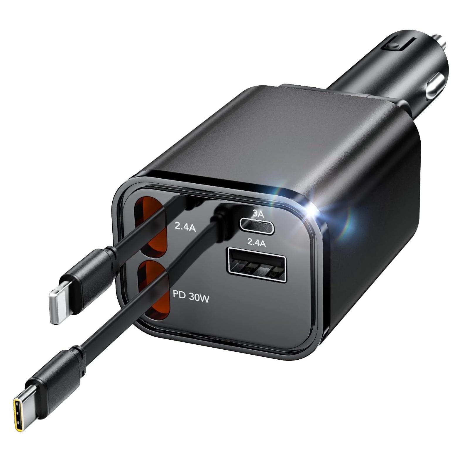 Cargador de Coche Retráctil COCIVIVRE 4 en 1 USB C 69W