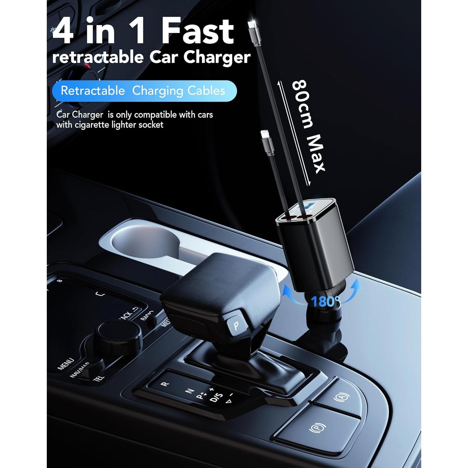 Cargador de Coche Retráctil COCIVIVRE 4 en 1 USB C 69W