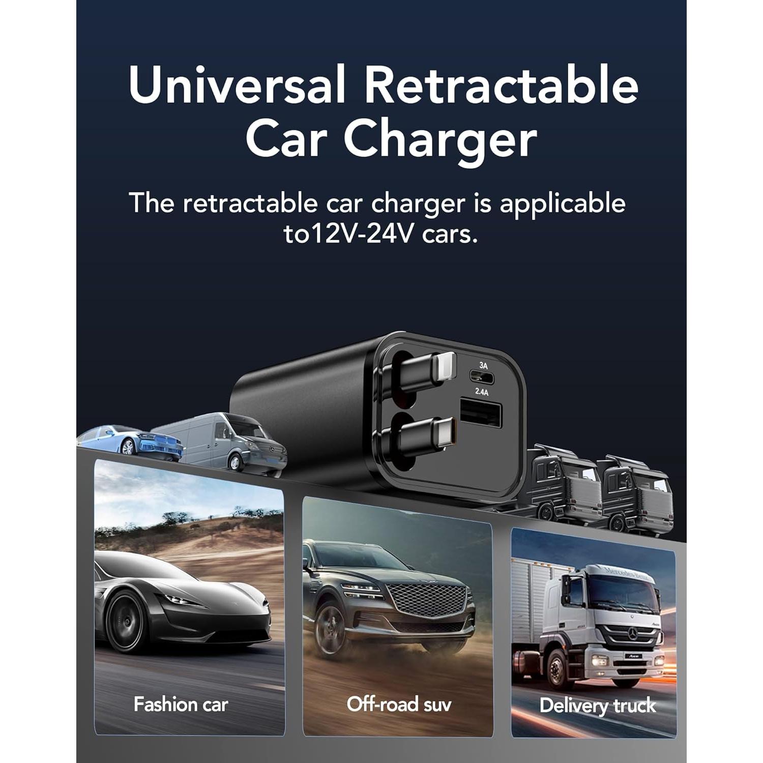 Cargador de Coche Retráctil COCIVIVRE 4 en 1 USB C 69W
