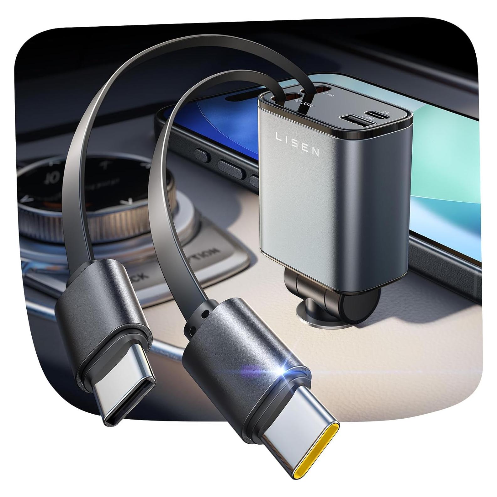 Cargador de Coche Retráctable LISEN 69W USB-C para iPhone 17