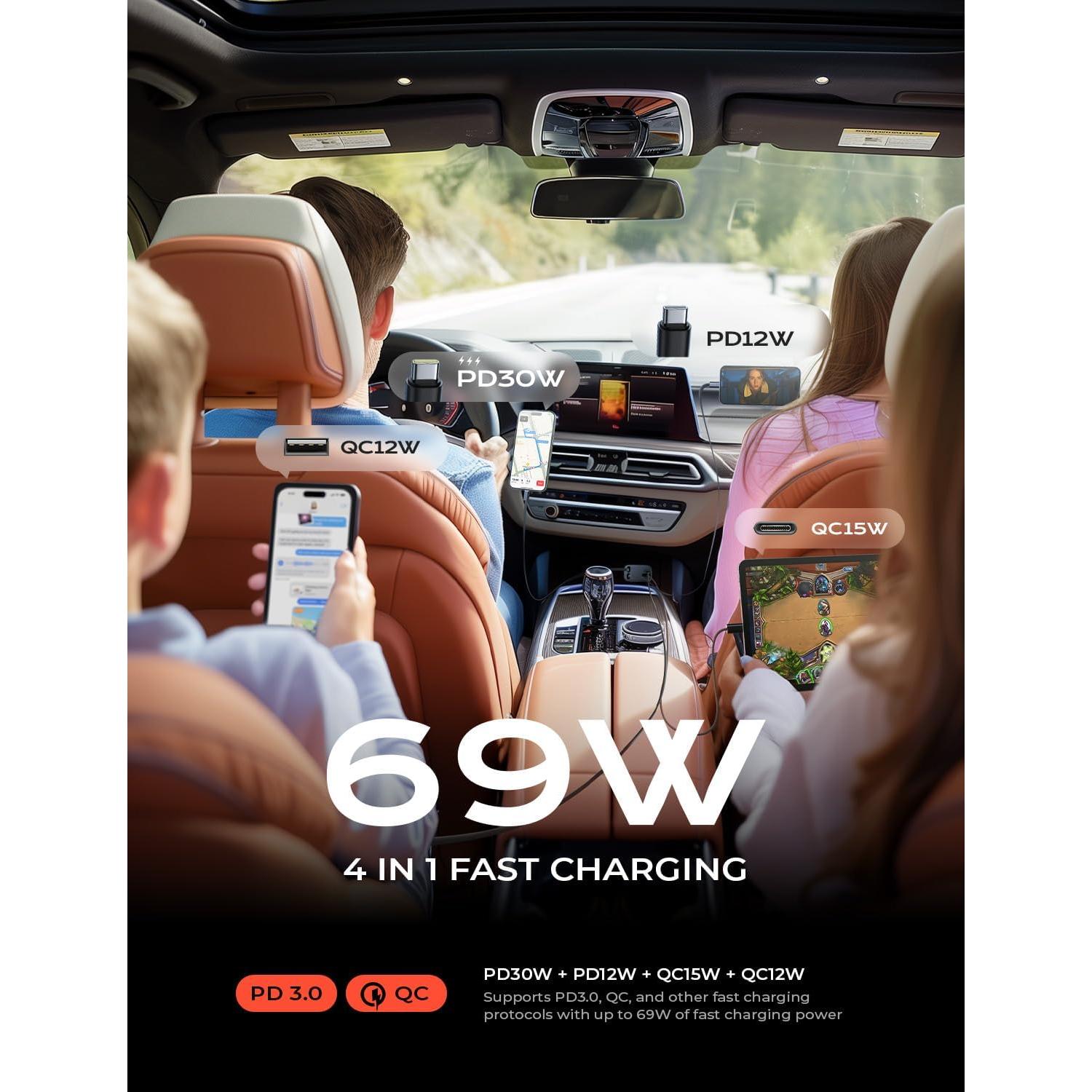 Cargador de Coche Retráctable LISEN 69W USB-C para iPhone 17