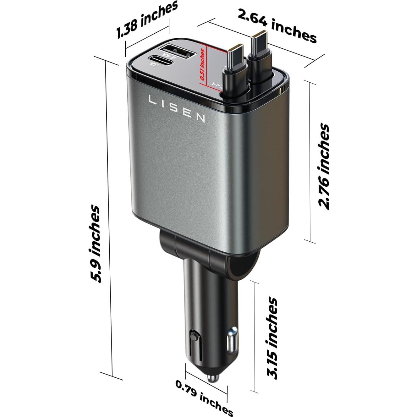 Cargador de Coche Retráctable LISEN 69W USB-C para iPhone 17