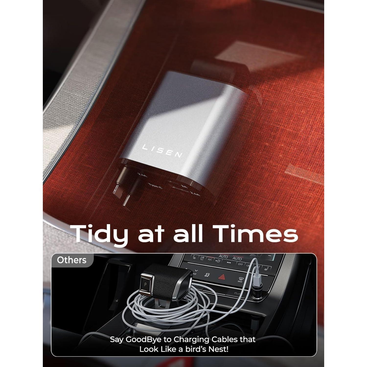 Cargador de Coche Retráctable LISEN 69W USB-C para iPhone 17