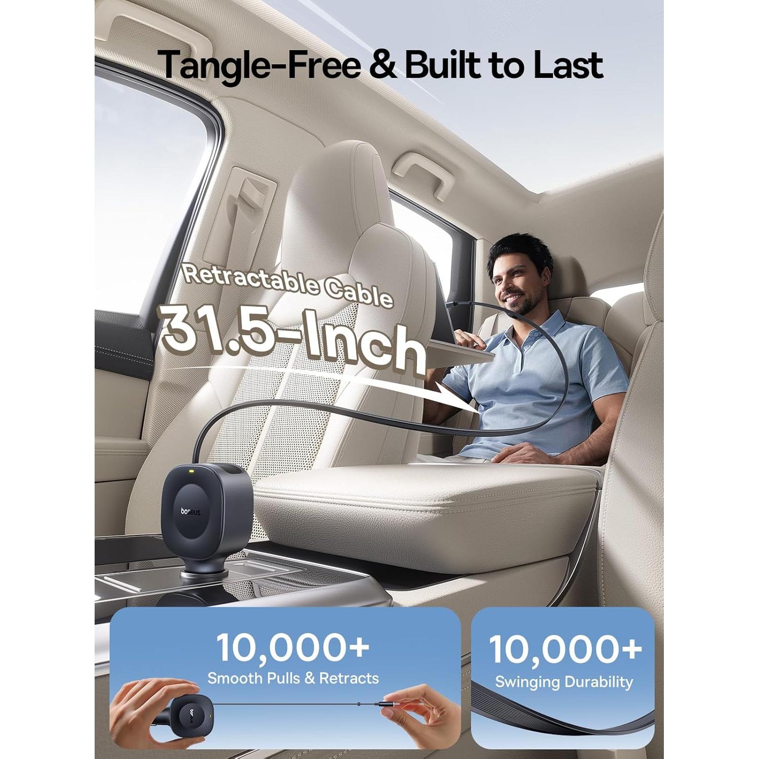 Cargador de coche Baseus USB-C 60W con cable retráctil 80cm