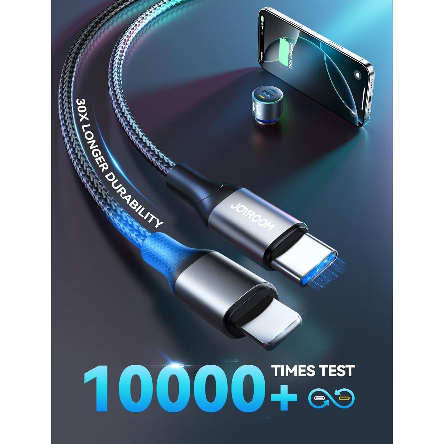 Cargador de Coche USB C JOYROOM 120W 3 Puertos Carga Rápida